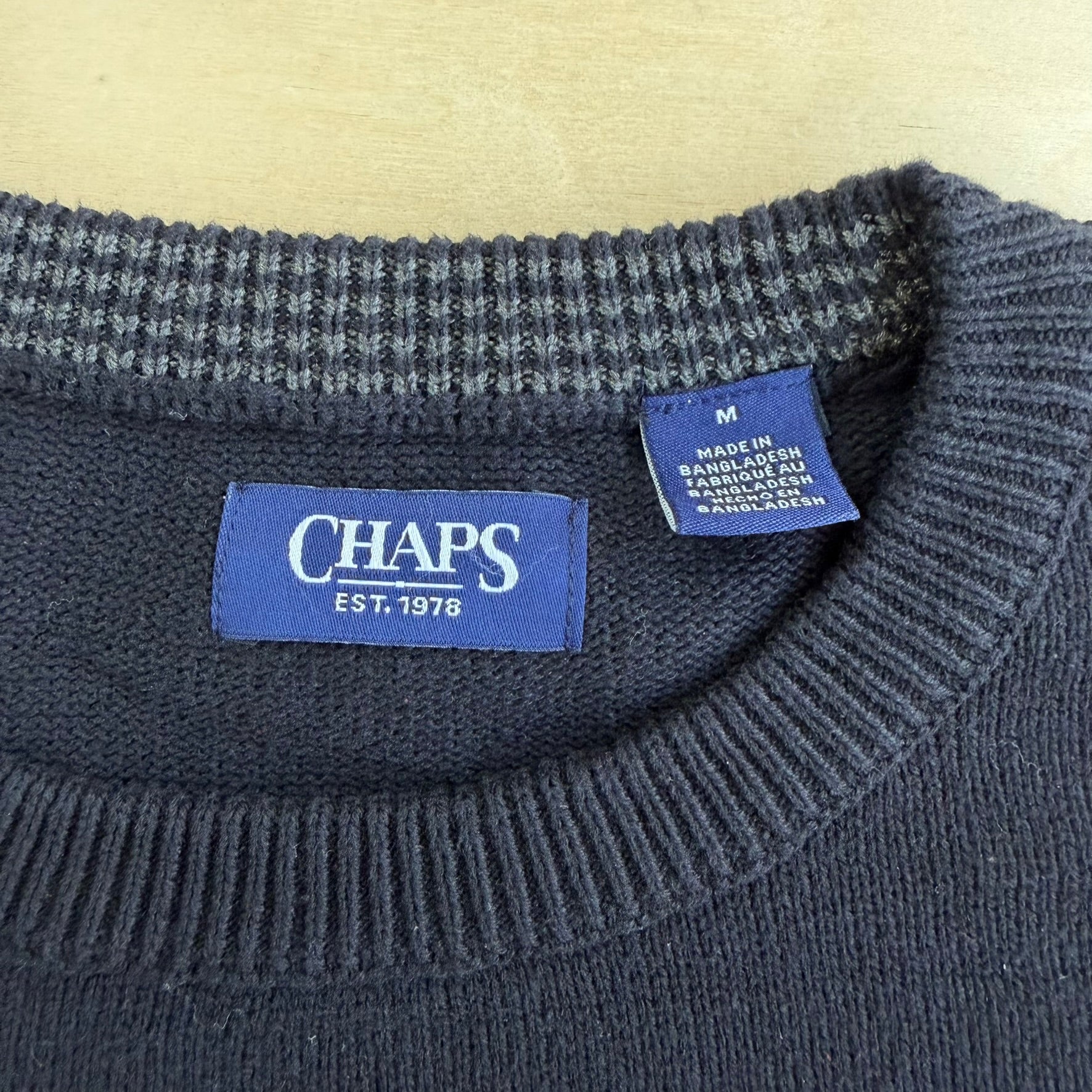 J- Vintage Chaps RL Embroidered Logo Black Knit Sweater - M