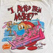 J- Vintage '92 Ren & Stimpy Show Magic Nose Goblins Graphic Single Stitch Tee - L