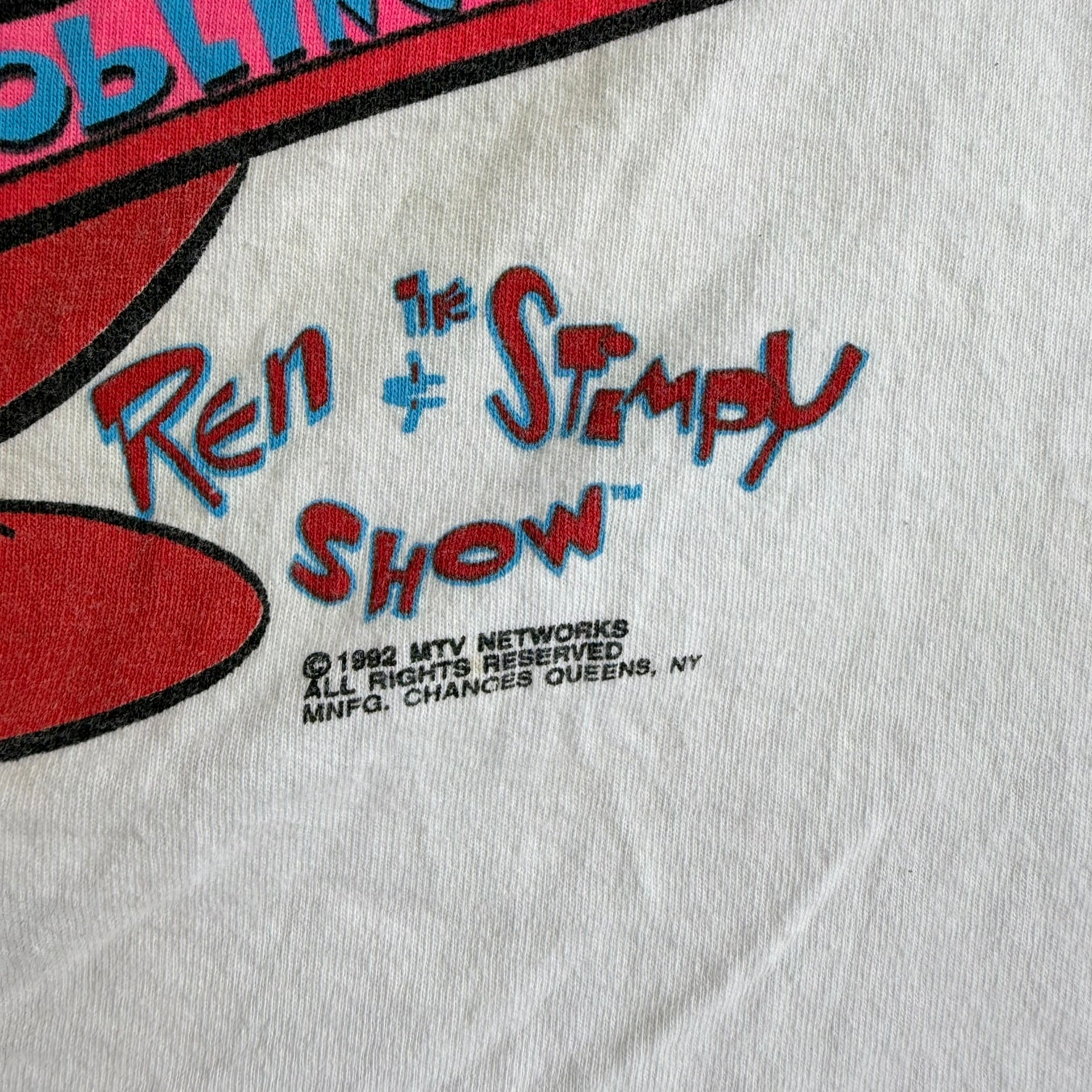J- Vintage '92 Ren & Stimpy Show Magic Nose Goblins Graphic Single Stitch Tee - L