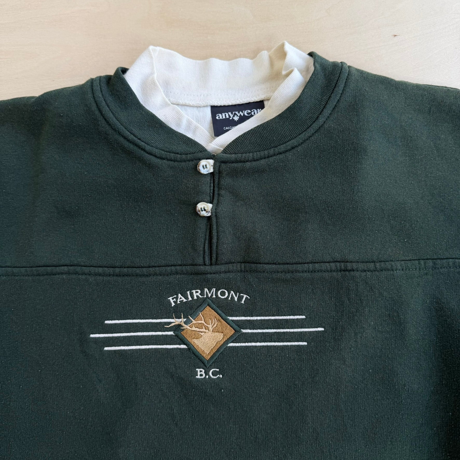 J- Vintage Fairmont BC Canada Embroidered Graphic Henley Crewneck - XL