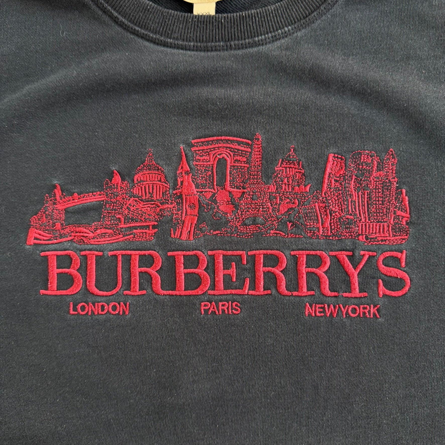 J- Bootleg Burberry Embroidered Cities Skyline Crewneck - 2XL (fits L)