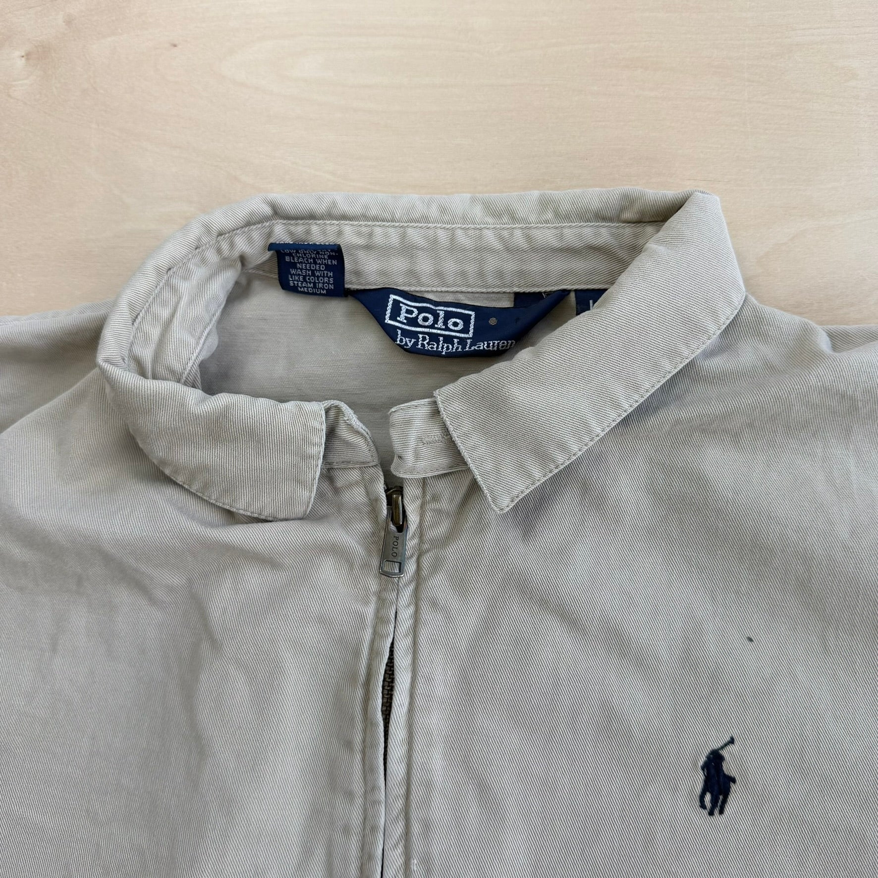 J- Vintage Polo RL Embroidered Logo Bomber Style Beige Zip Up Jacket - L