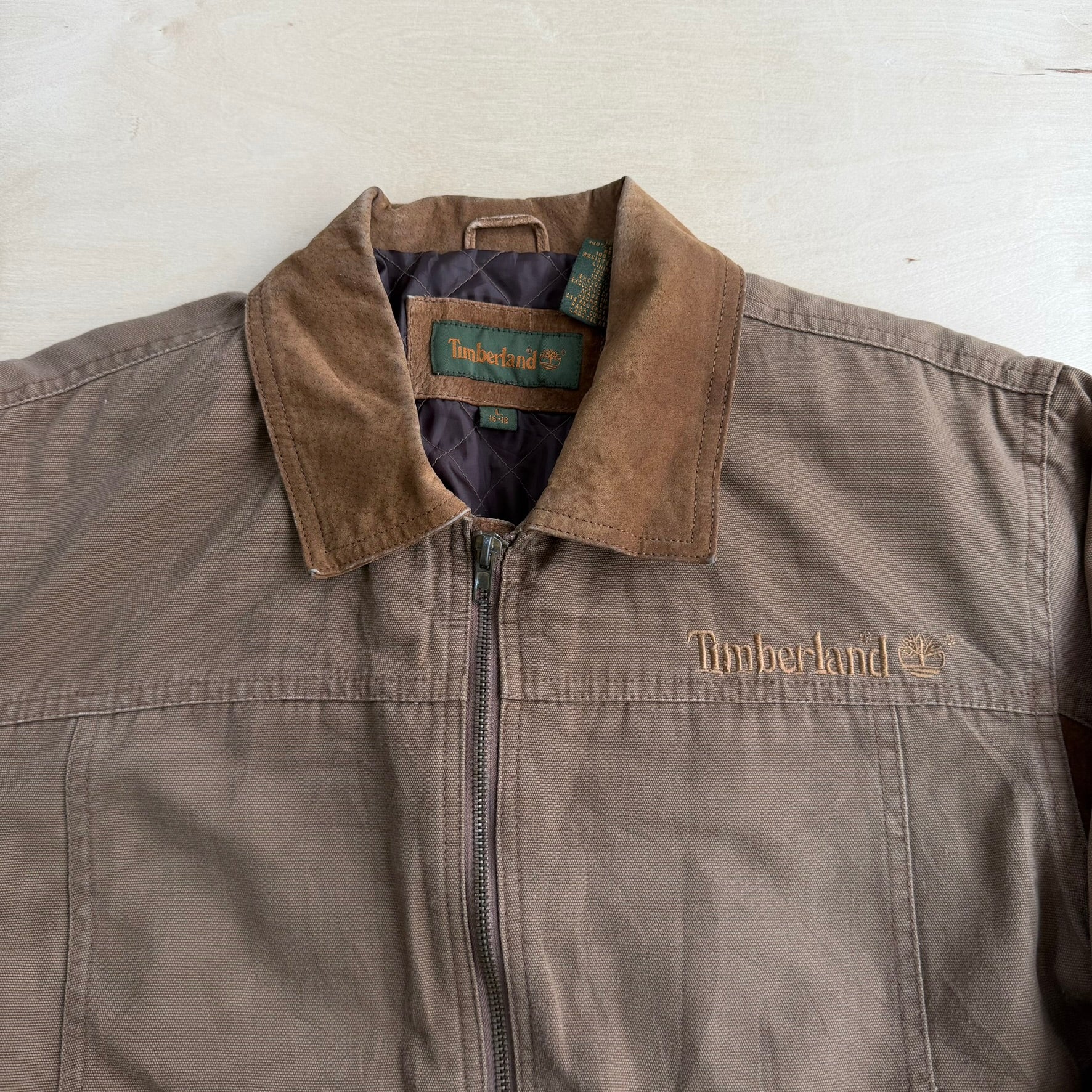 J- Vintage Timberland Leather & Canvas Zip Up Work Jacket - L