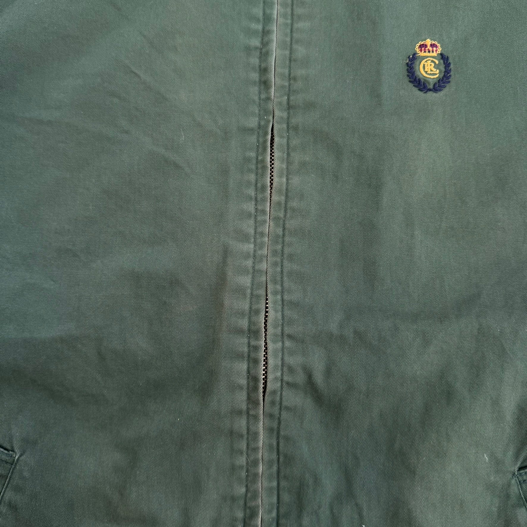 J- Vintage Ralph Lauren Chaps Embroidered Logo Bomber Style Green Zip Up Jacket - XL