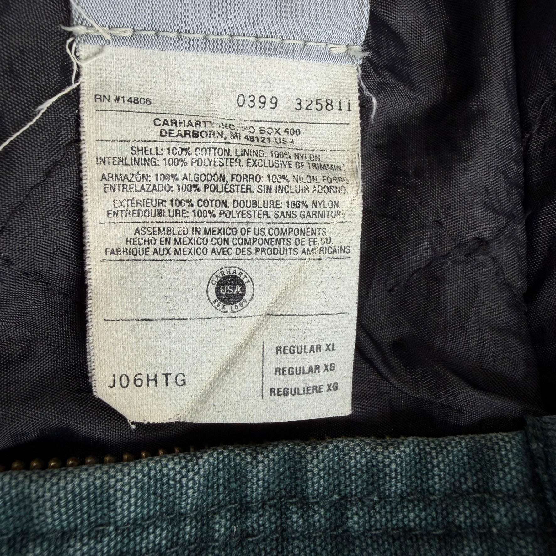 J- Vintage Carhartt Canvas Zip Up Hooded Work Jacket - XL