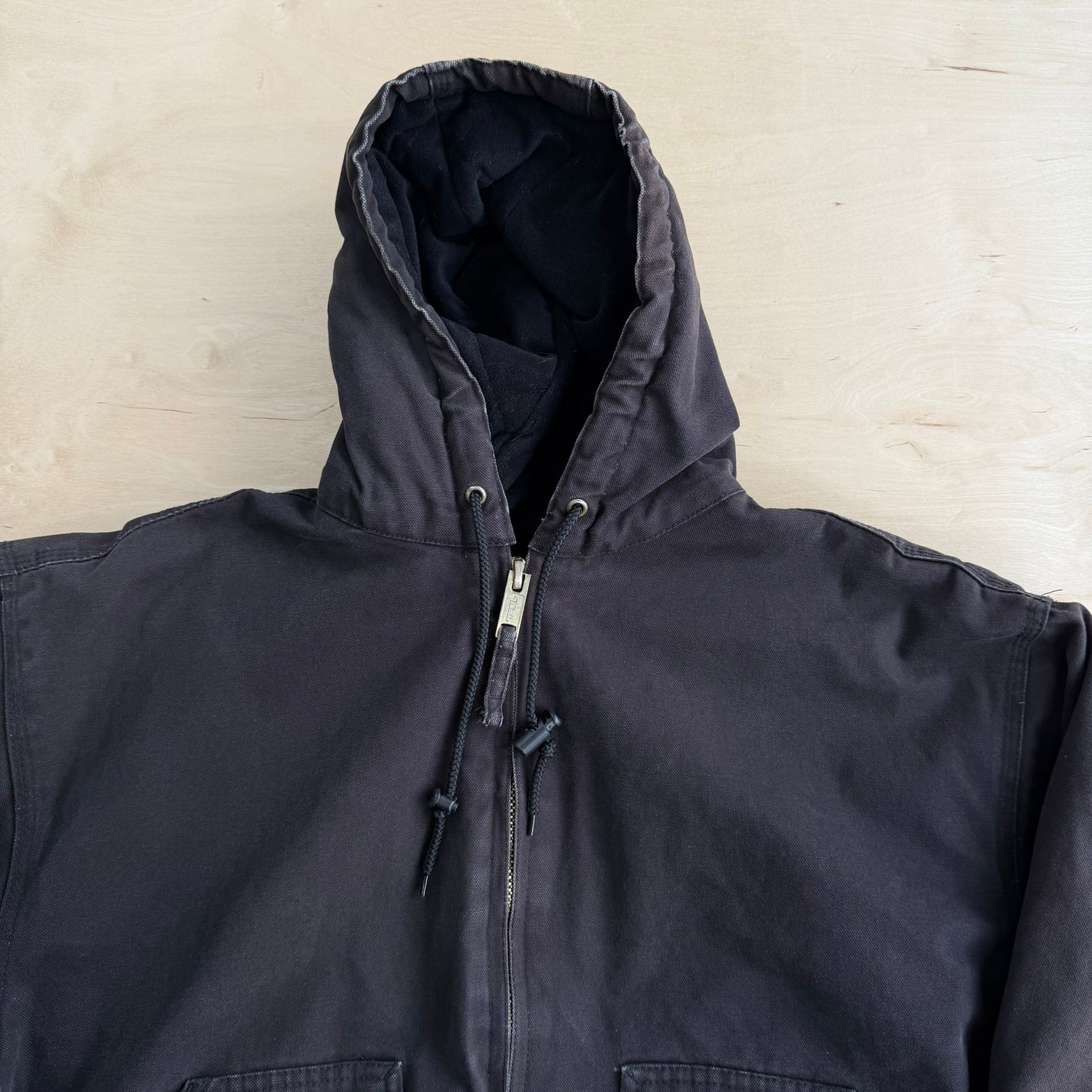 J- Vintage Walls Workwear Faded Black Canvas Hooded Work Jacket - XL