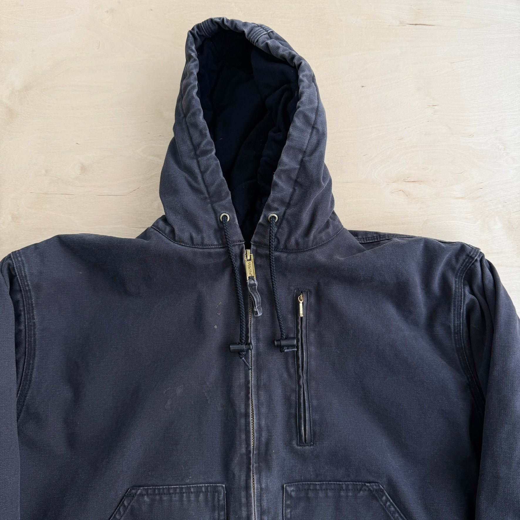 J- Vintage Walls Faded Black Canvas Hooded Work Jacket - L