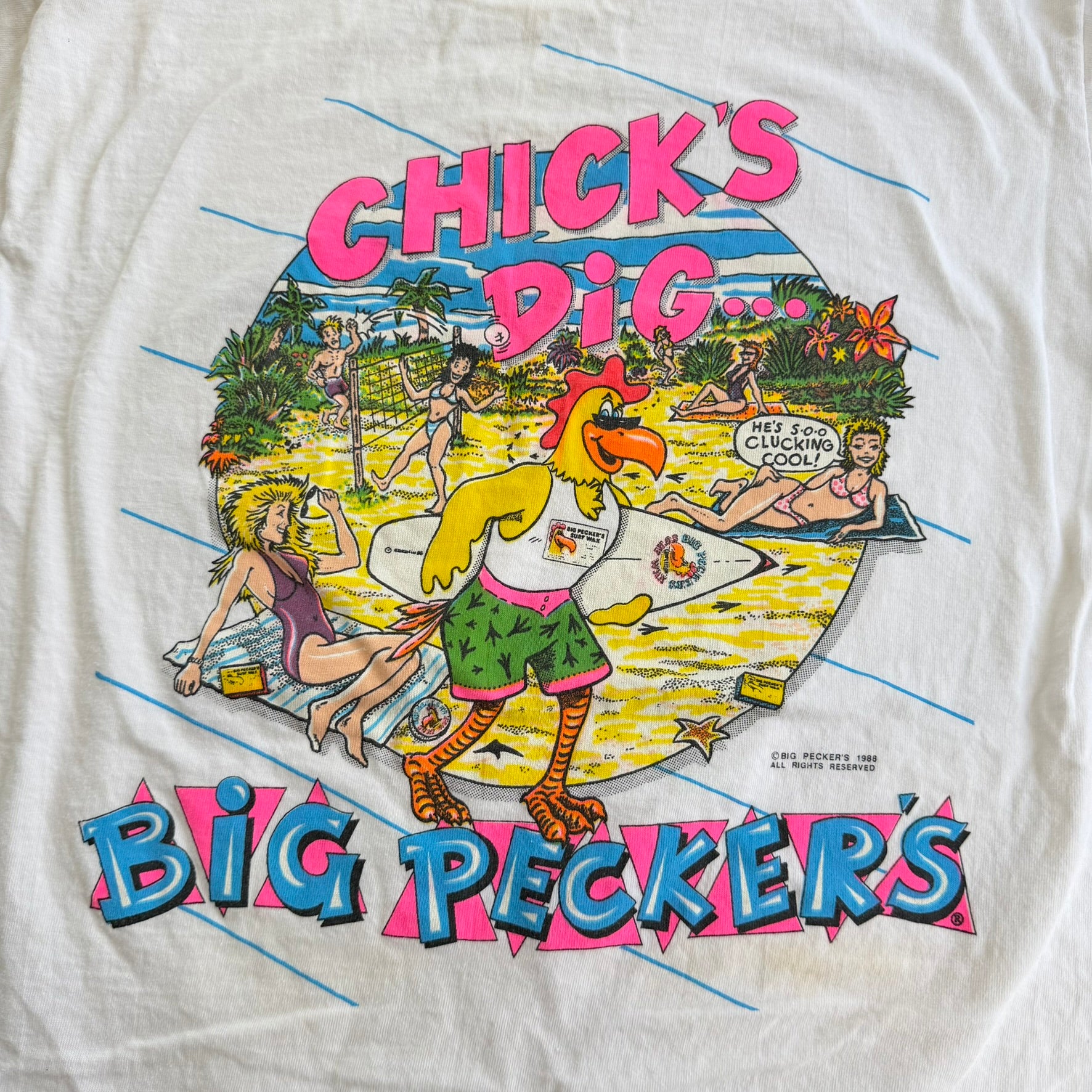 J- Vintage '88 Big Pecker Bar & Grill Graphic Made In USA Single Stitch Tee - L