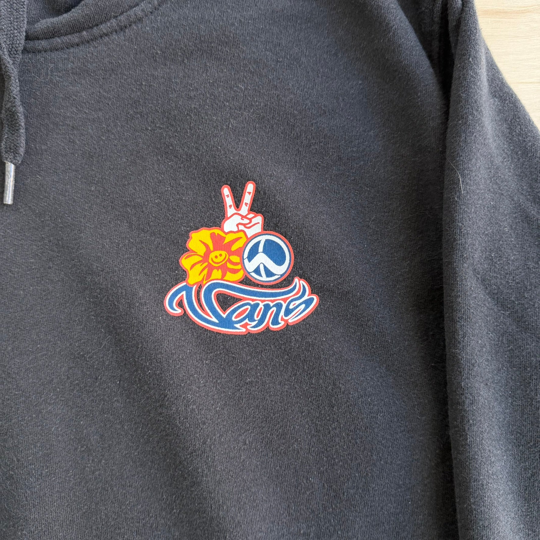 J- Vans Peace Signs & Text Graphic Hoodie - S