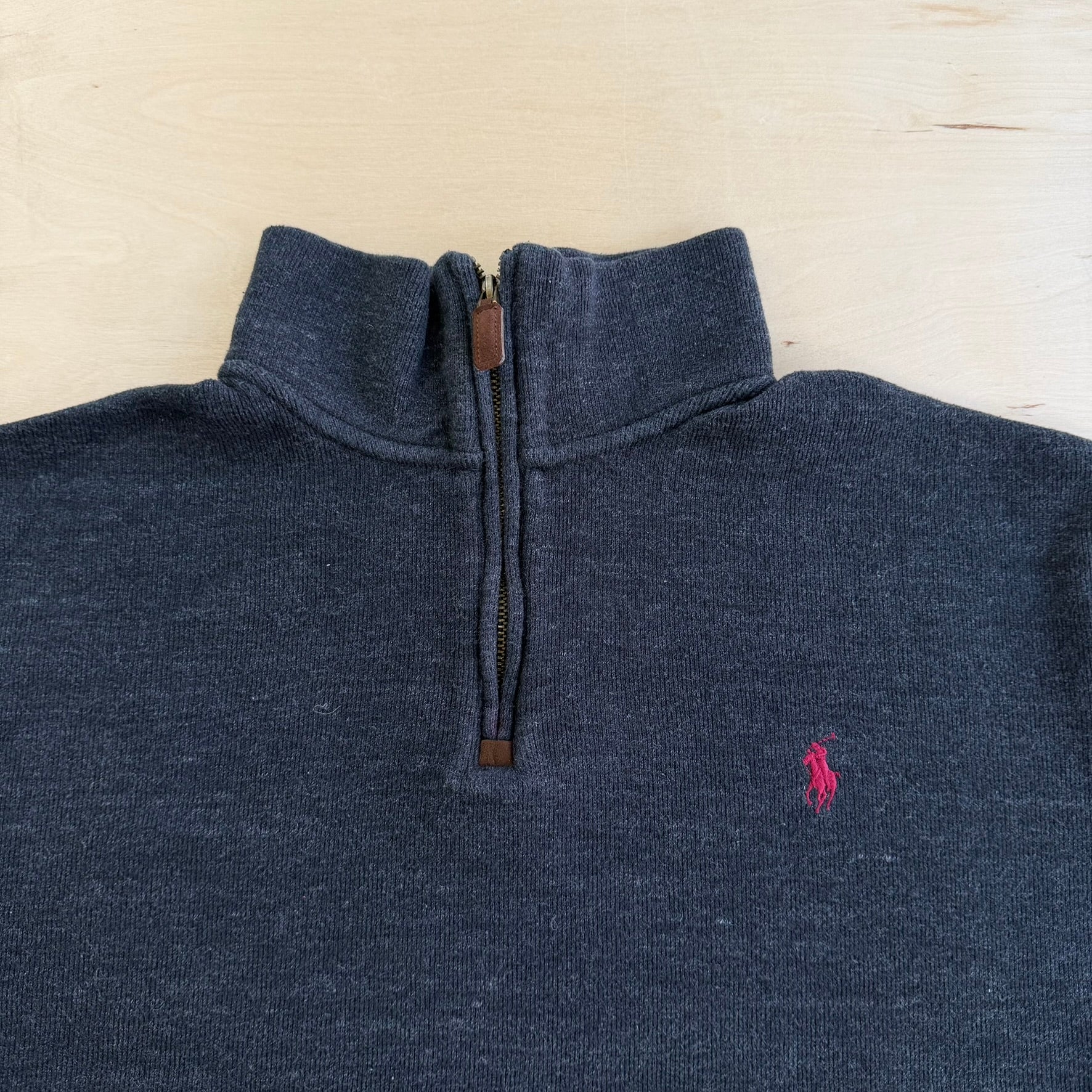 J- Vintage Polo RL Embroidered Logo Dark Grey Quarter Zip Crewneck - XL