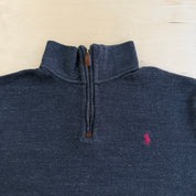 J- Vintage Polo RL Embroidered Logo Dark Grey Quarter Zip Crewneck - XL