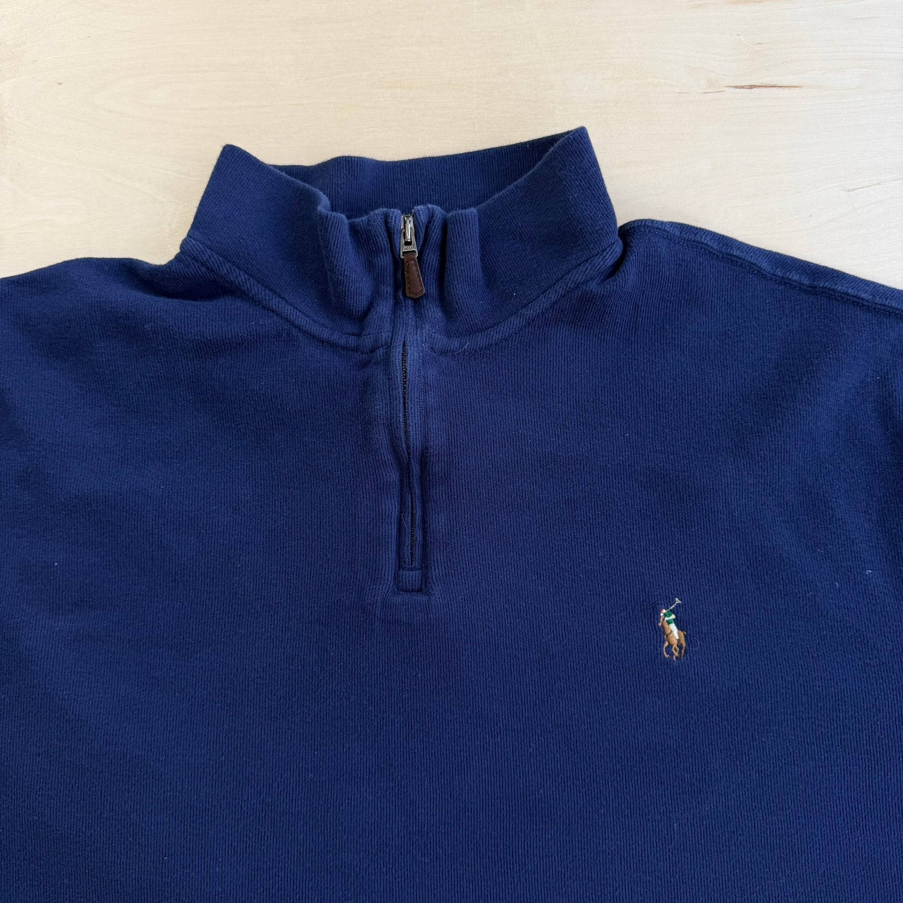 J- Vintage Polo RL Embroidered Logo Navy Quarter Zip Crewneck - 2XL