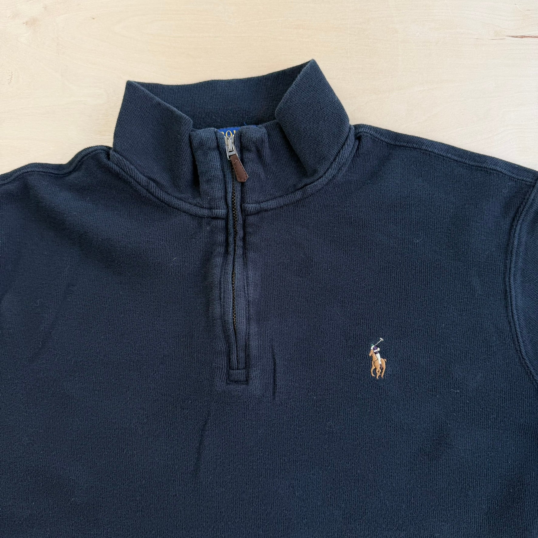 J- Vintage Polo RL Embroidered Logo Black Quarter Zip Crewneck - L