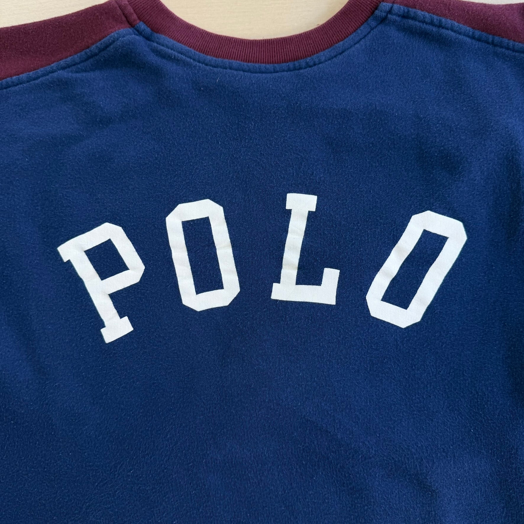 J- Vintage 90s Polo Sports RL Text Logo Navy/Maroon Crewneck - L