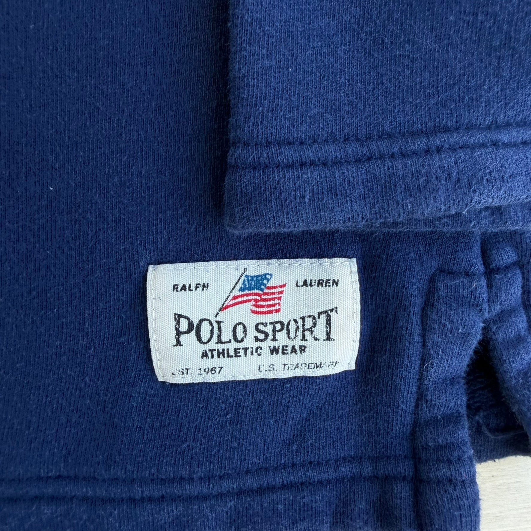 J- Vintage 90s Polo Sports RL Text Logo Navy/Maroon Crewneck - L