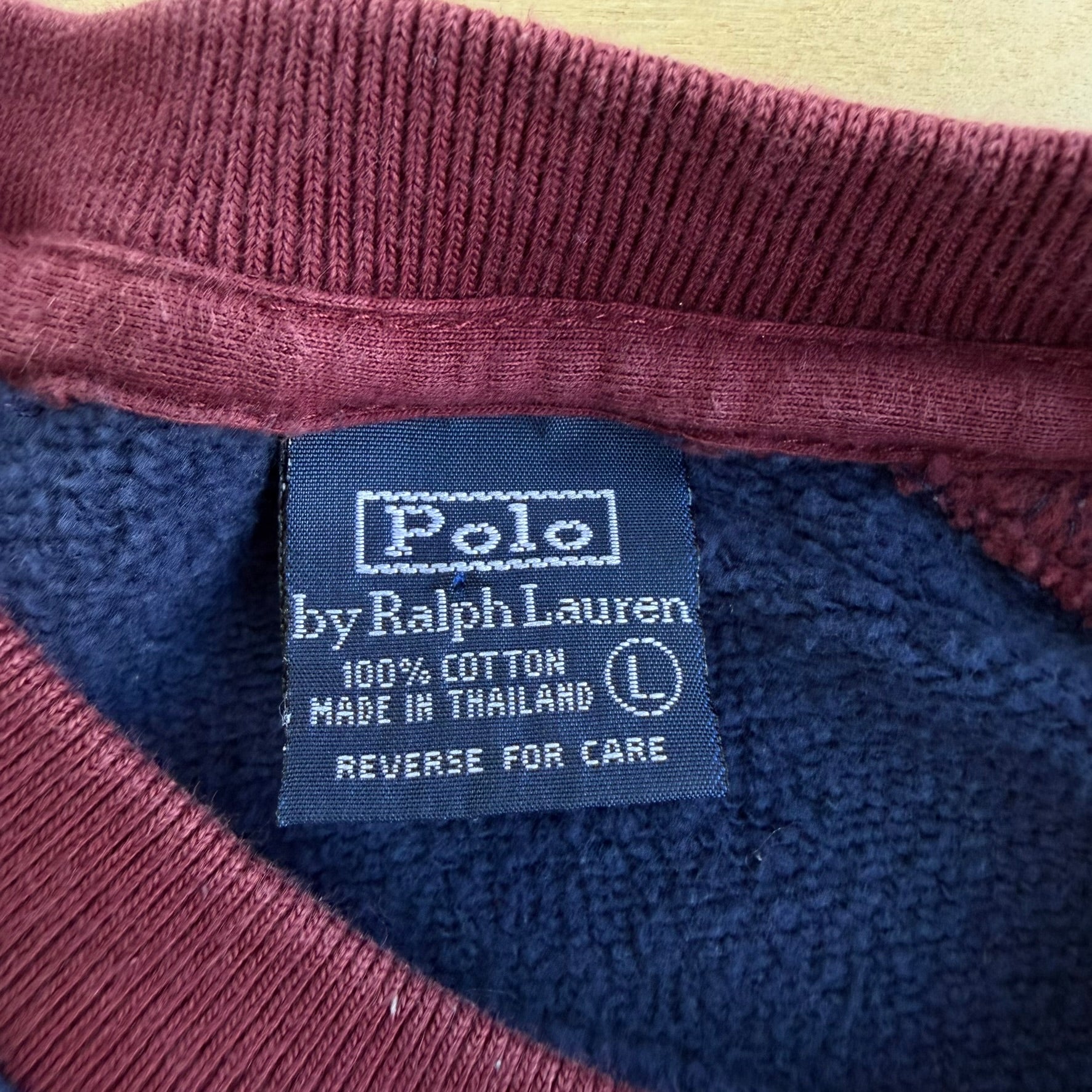 J- Vintage 90s Polo Sports RL Text Logo Navy/Maroon Crewneck - L
