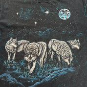 J- Vintage Wolf Pack & Moon All Over Print Graphic Single Stitch Tee - L