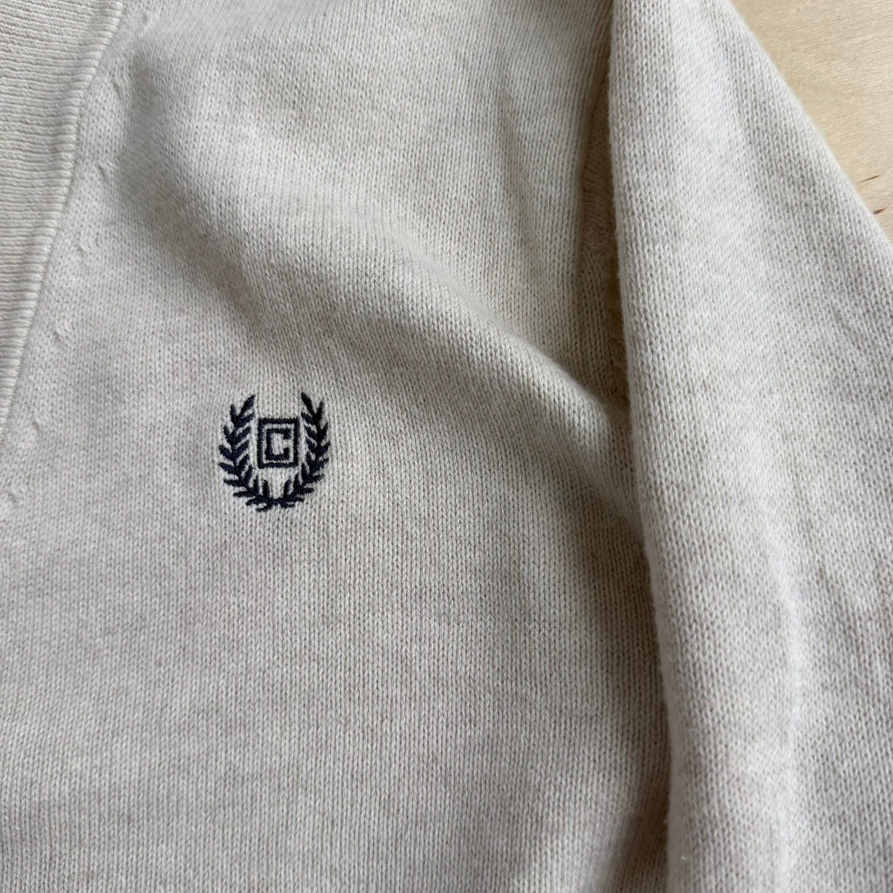J- Vintage Chaps RL Embroidered Logo Beige Cardigan Knit Sweater - M