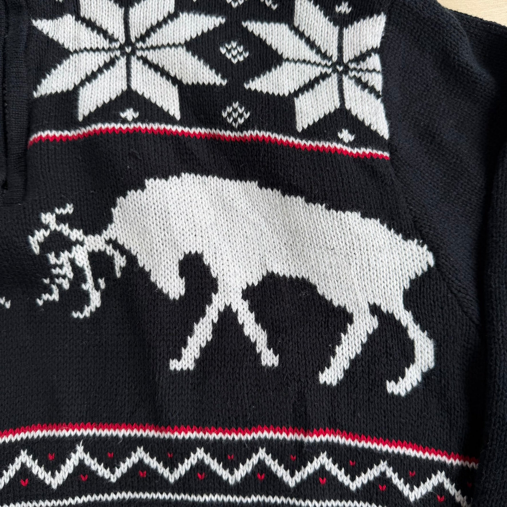 J- Vintage Chaps RL Deer Black Quarter Zip Knit Sweater - L