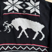 J- Vintage Chaps RL Deer Black Quarter Zip Knit Sweater - L