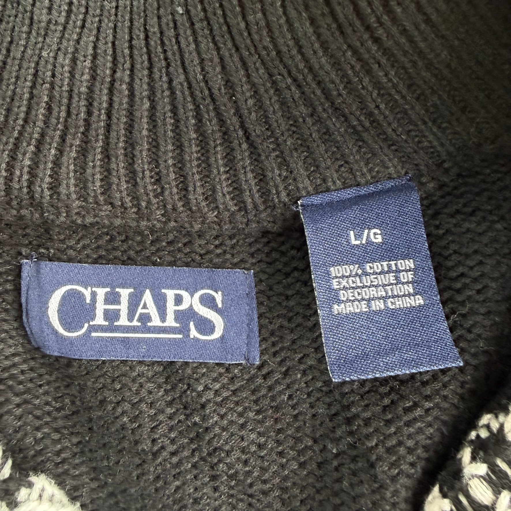 J- Vintage Chaps RL Deer Black Quarter Zip Knit Sweater - L