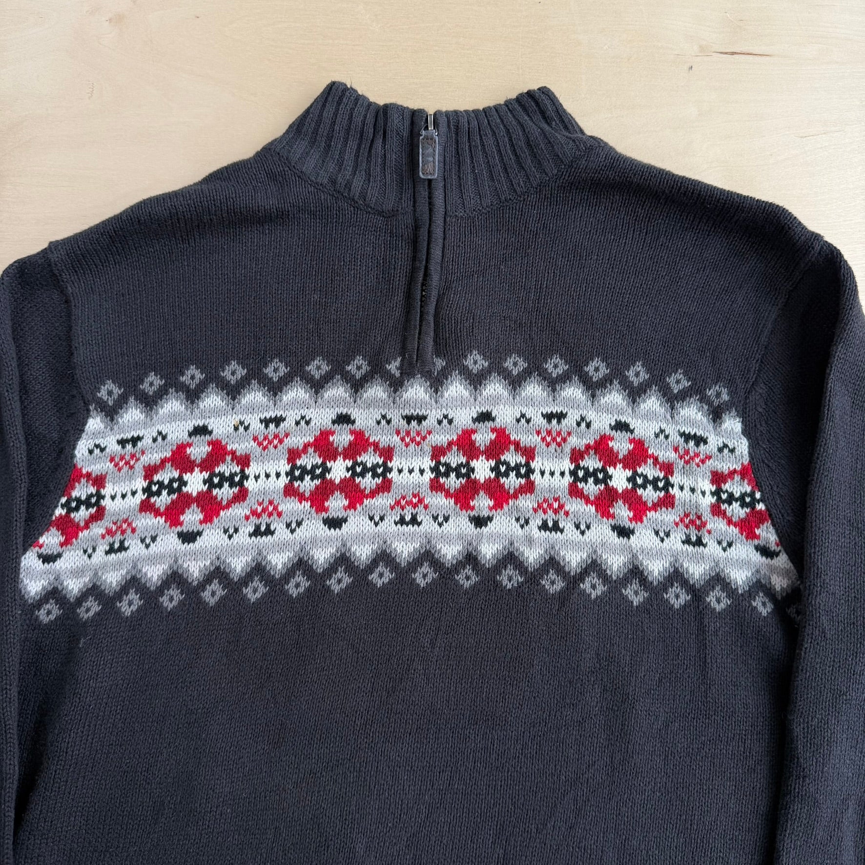 J- Vintage Chaps RL Dark Grey Quarter Zip Knit Sweater - L