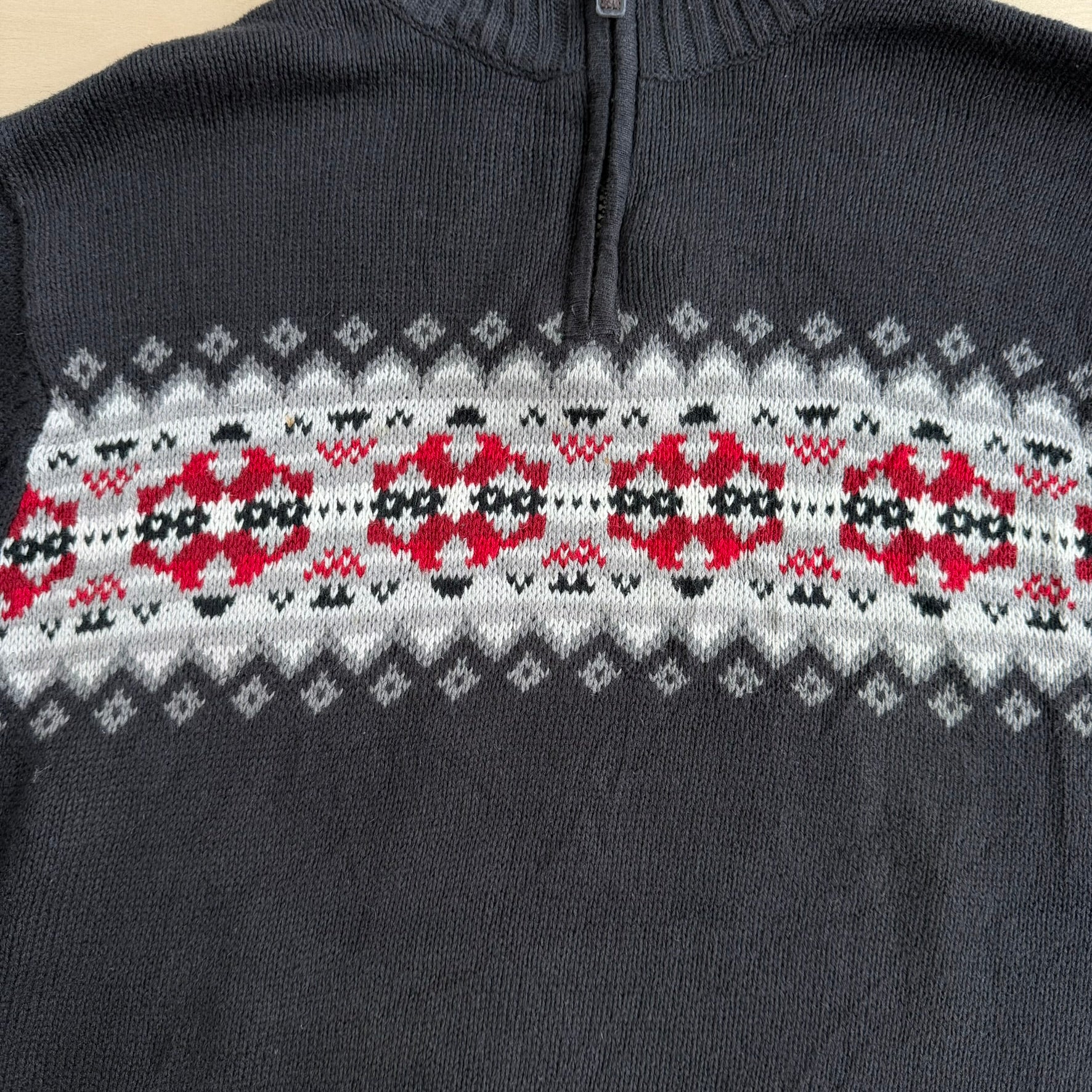 J- Vintage Chaps RL Dark Grey Quarter Zip Knit Sweater - L