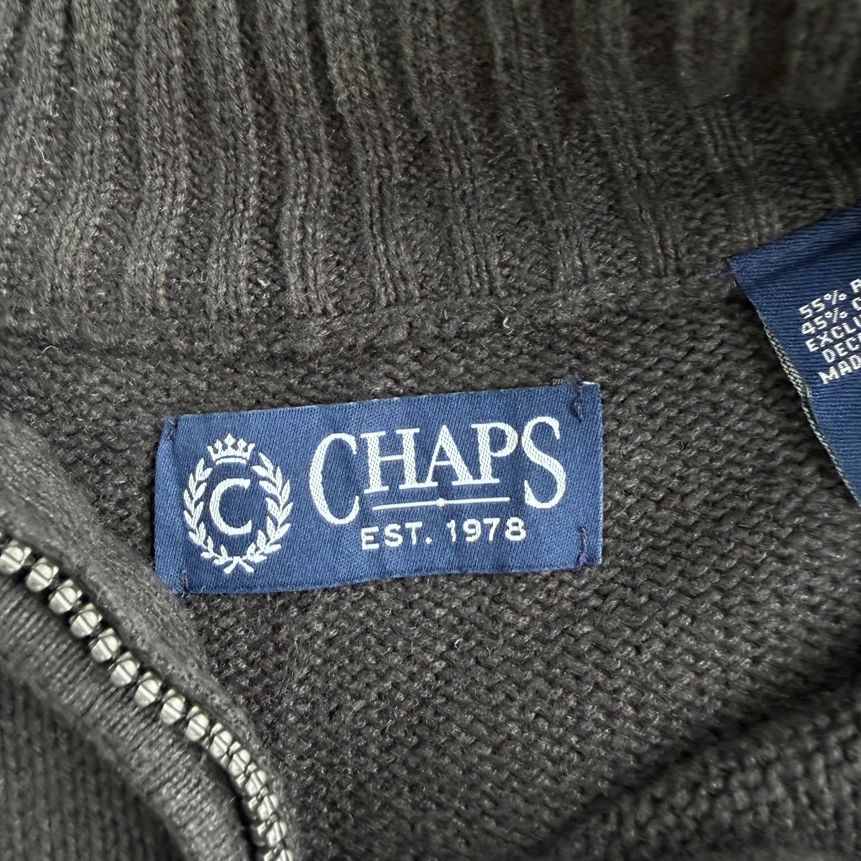 J- Vintage Chaps RL Dark Grey Quarter Zip Knit Sweater - L