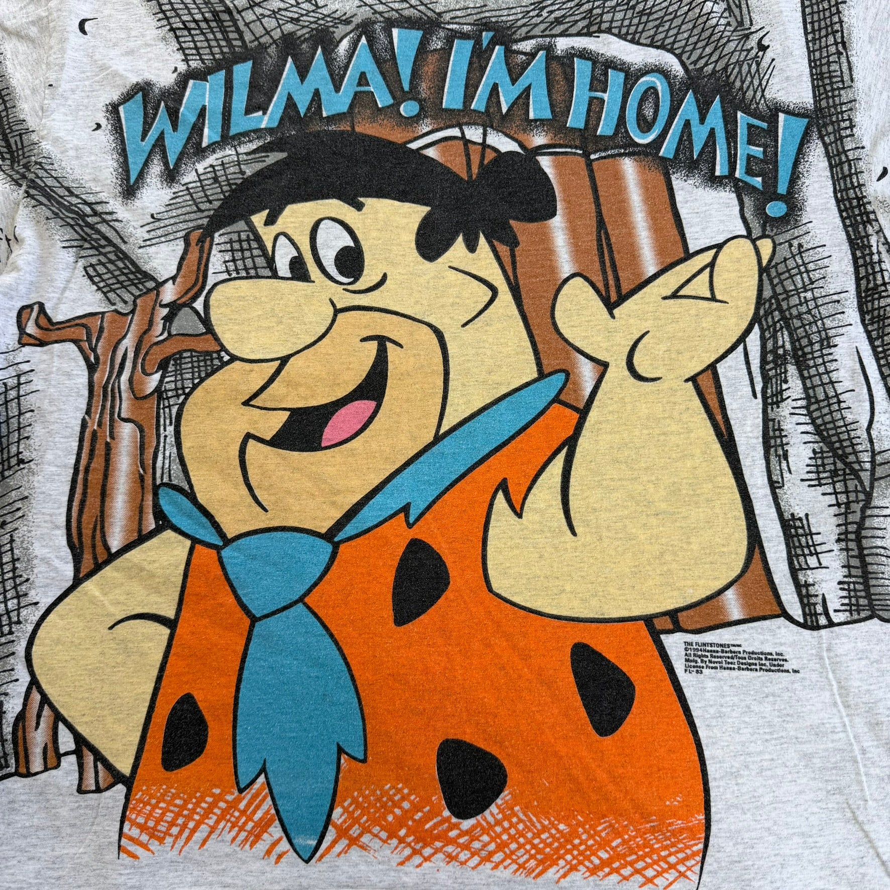 J- Vintage '94 The Flintstones Honey Im Home Jumbo Print Single Stitch Tee - OSFA (fits XL