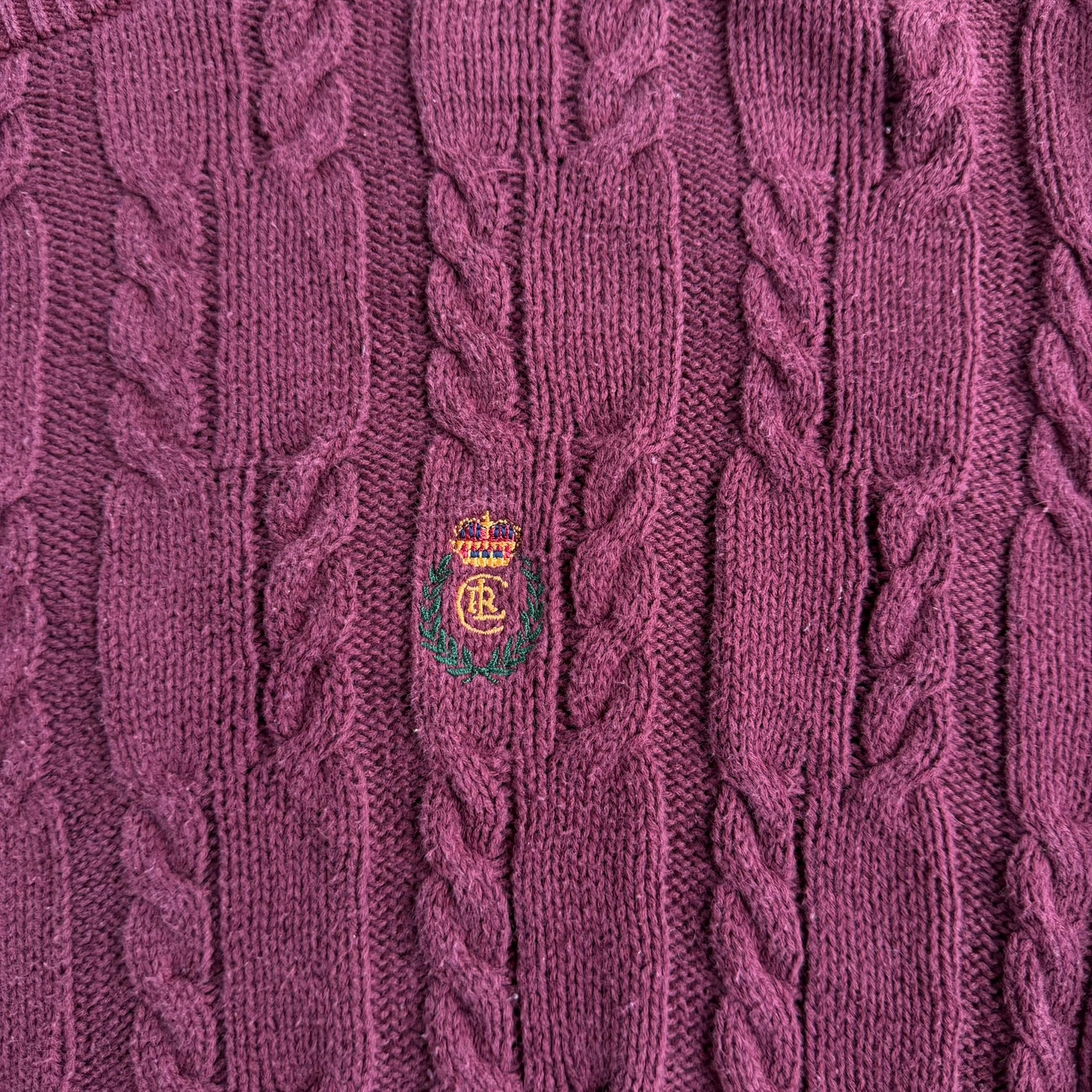 J- Vintage Chaps RL Embroidered Crest Maroon Knit Sweater - L