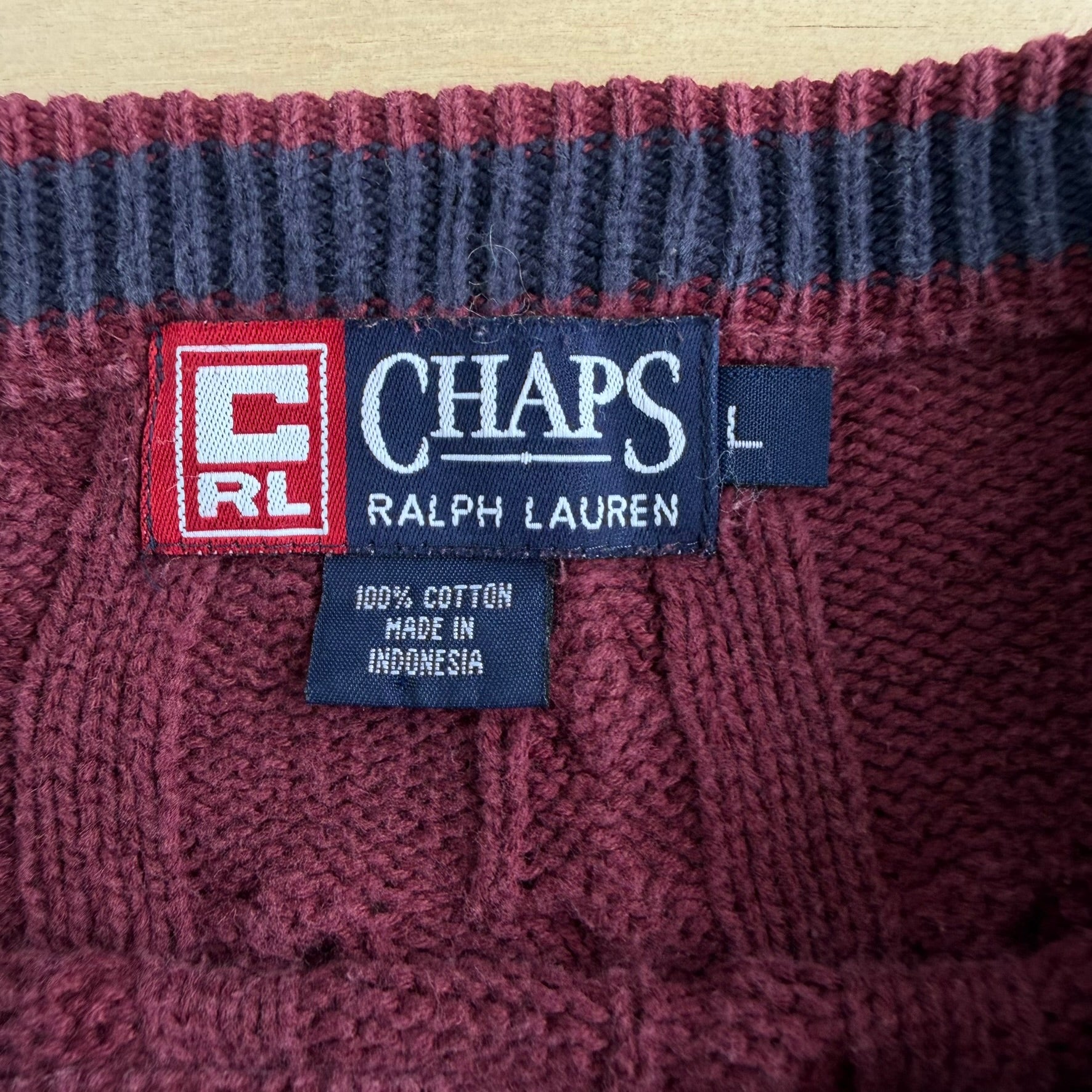 J- Vintage Chaps RL Embroidered Crest Maroon Knit Sweater - L