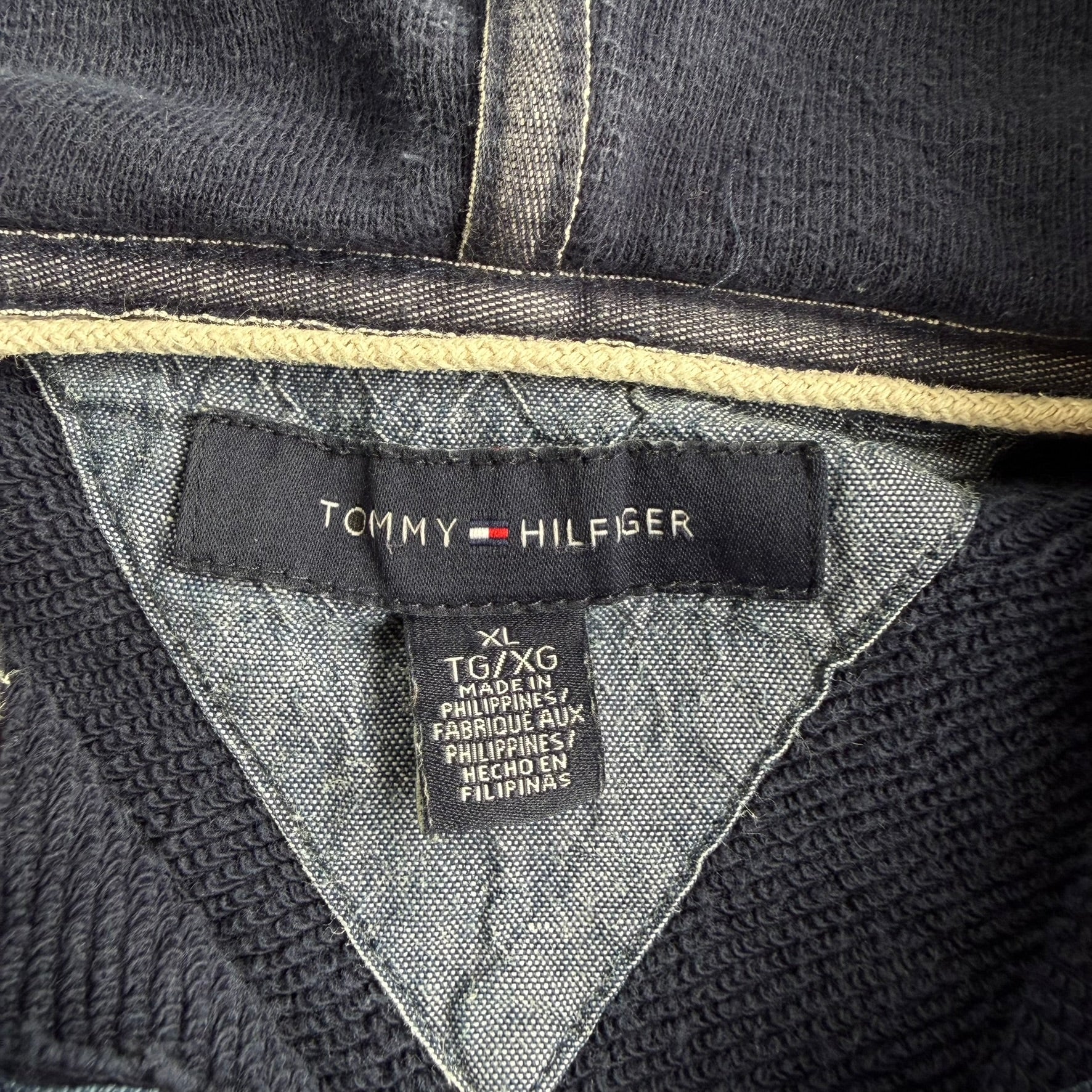J- Vintage Tommy Hilfiger Embroidered Crest Quarter Zip Hoodie - XL