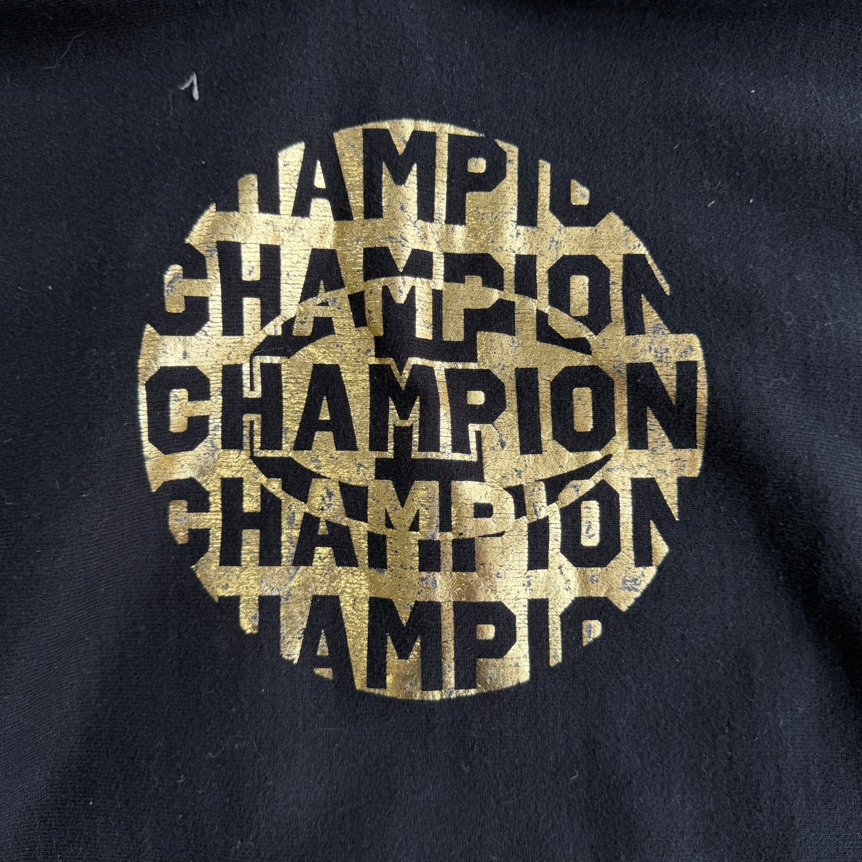 J- Vintage Champion Reverse Weave Gold Foil Graphic Hoodie - L