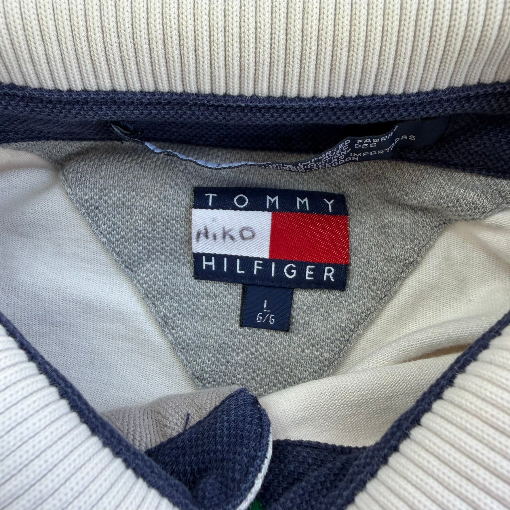 J- Vintage Tommy Hilfiger Embroidered Text Rugby Shirt - L