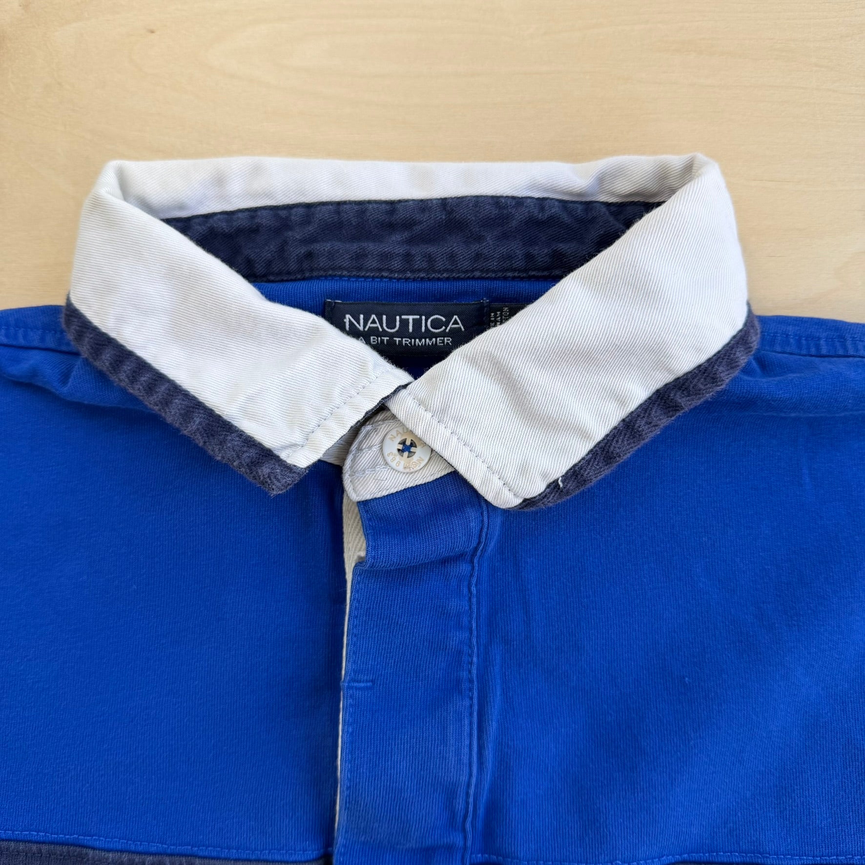 J- Vintage Nautica Embroidered Text Rugby Shirt - L