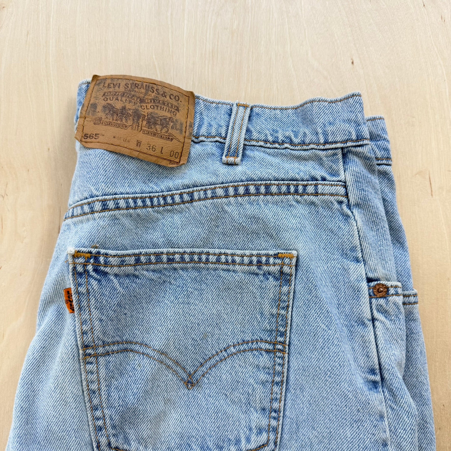 J- Vintage Levi's Orange Tab 565 Made In USA Wide Leg Baggy Jorts - 36 waist 10.5 inseam