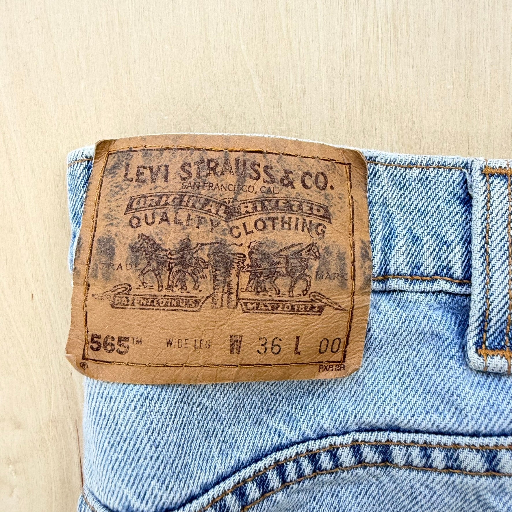 J- Vintage Levi's Orange Tab 565 Made In USA Wide Leg Baggy Jorts - 36 waist 10.5 inseam