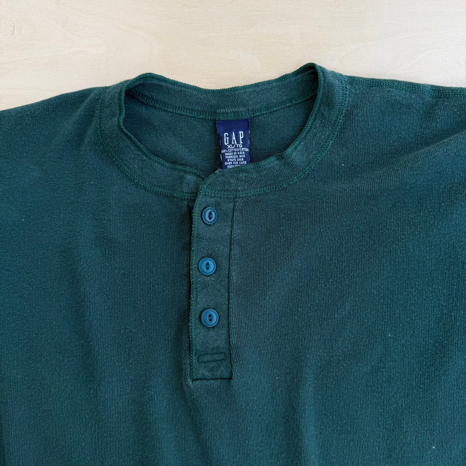 J- Vintage Gap Made In USA Dark Green Thermal Henley Long Sleeve Undershirt - XL