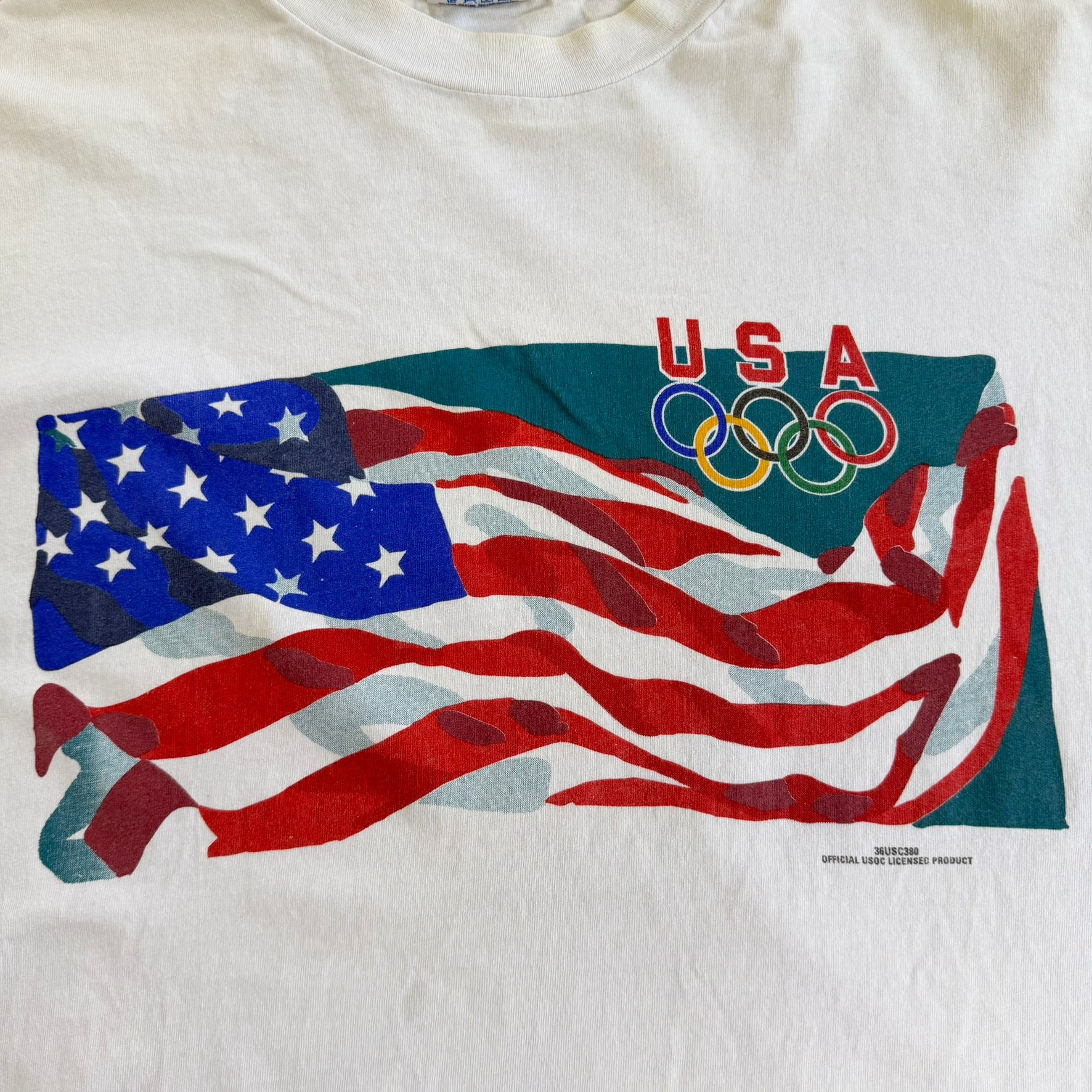 J- Vintage USA Olympic Committee Flag Graphic Made In USA Single Stitch Tee - XL
