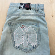 J- Vintage Red BBQ Embroidered Bird Baggy Jorts - 38 waist 12 inseam
