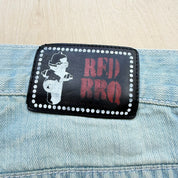 J- Vintage Red BBQ Embroidered Bird Baggy Jorts - 38 waist 12 inseam