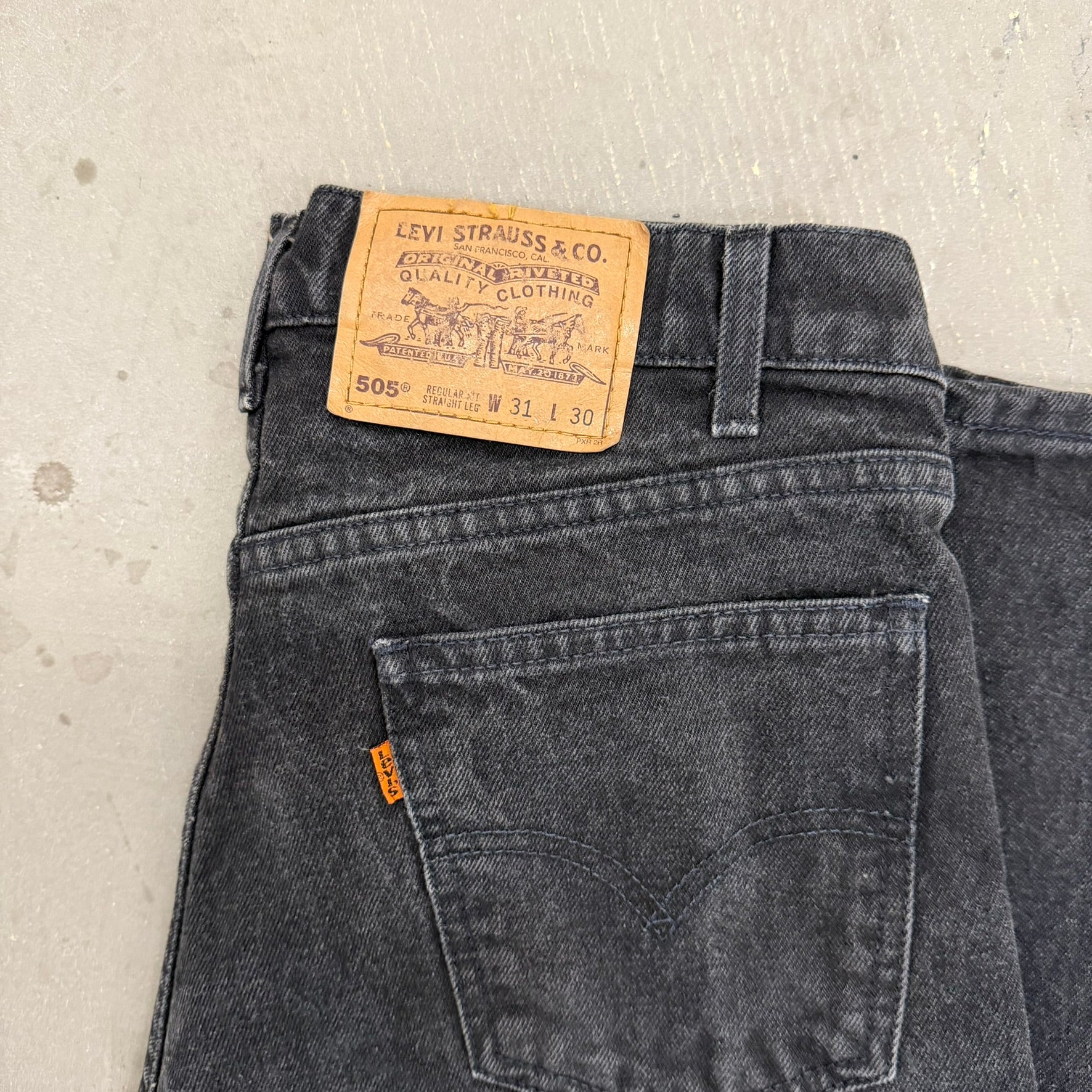 J- Vintage Levi's 505 Orange Tab Made In USA Straight Leg Black Jeans - 31x30