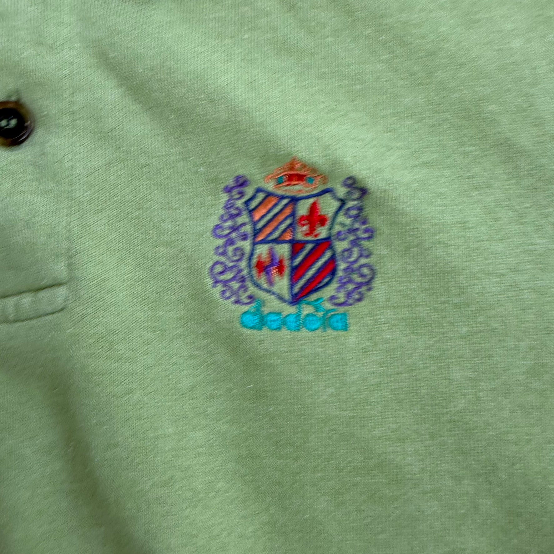 J- Vintage 90s Diadora Embroidered Crest Henley Crewneck - 52 (fits M)