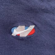 J- Vintage 90s Nike Embroidered Swoosh Navy Hoodie - 2XL