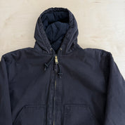 J- Vintage Walls Quilt Blanket Lined Faded Black Canvas Hooded Work Jacket - L