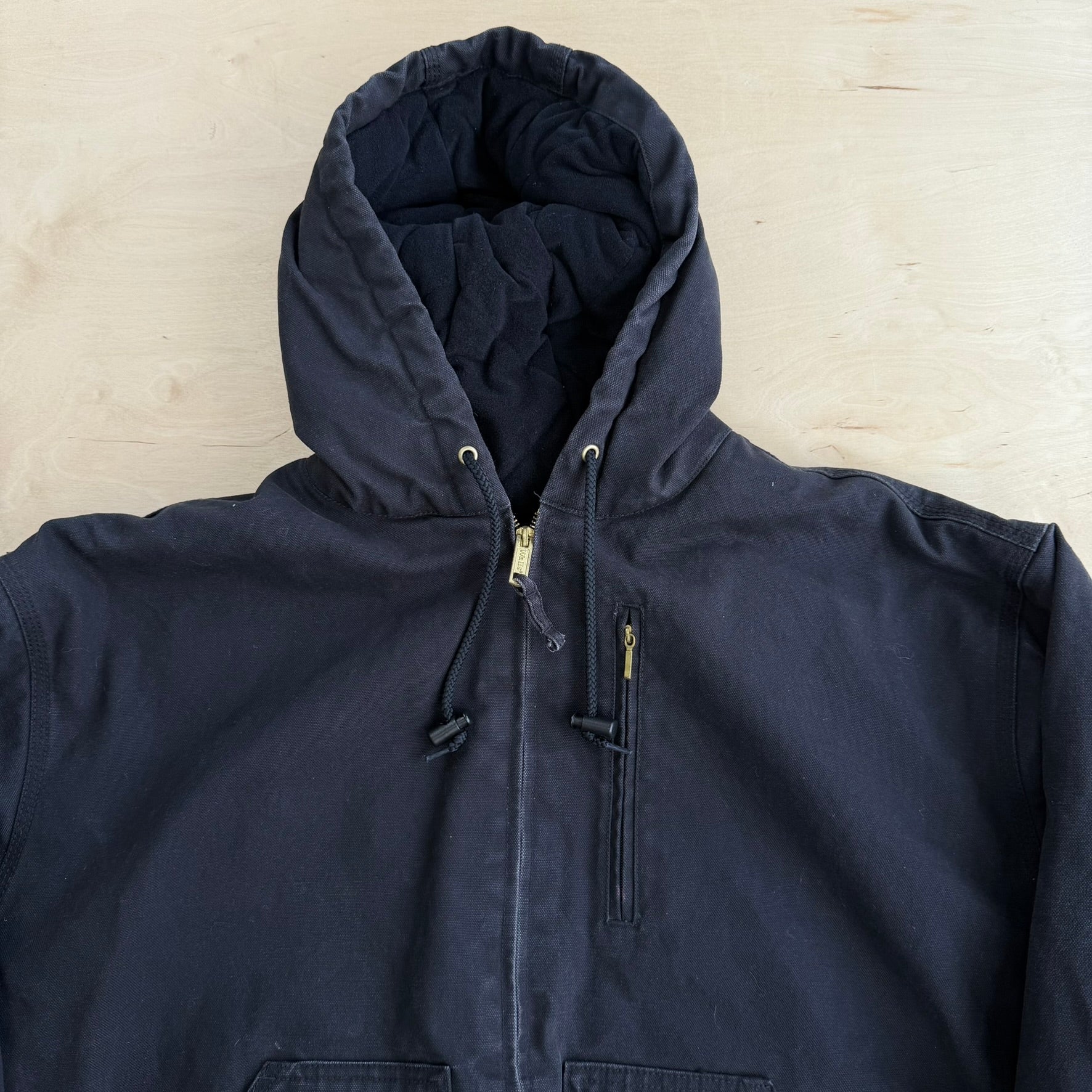 J- Vintage Walls Quilt Blanket Lined Black Canvas Hooded Work Jacket - XL
