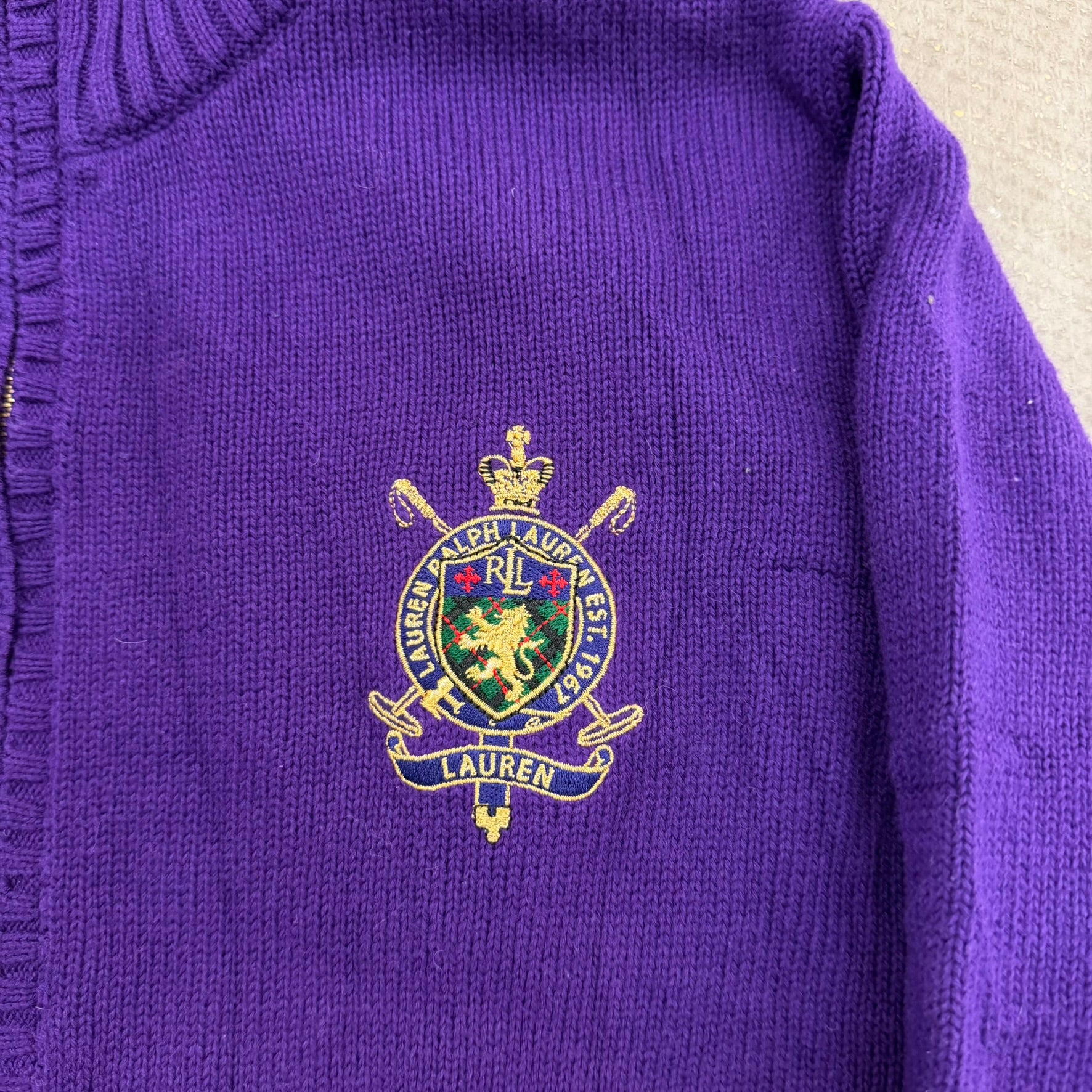 J- Vintage Women's Ralph Lauren LRL Embroidered Crest Quarter Zip Knit Sweater - XL