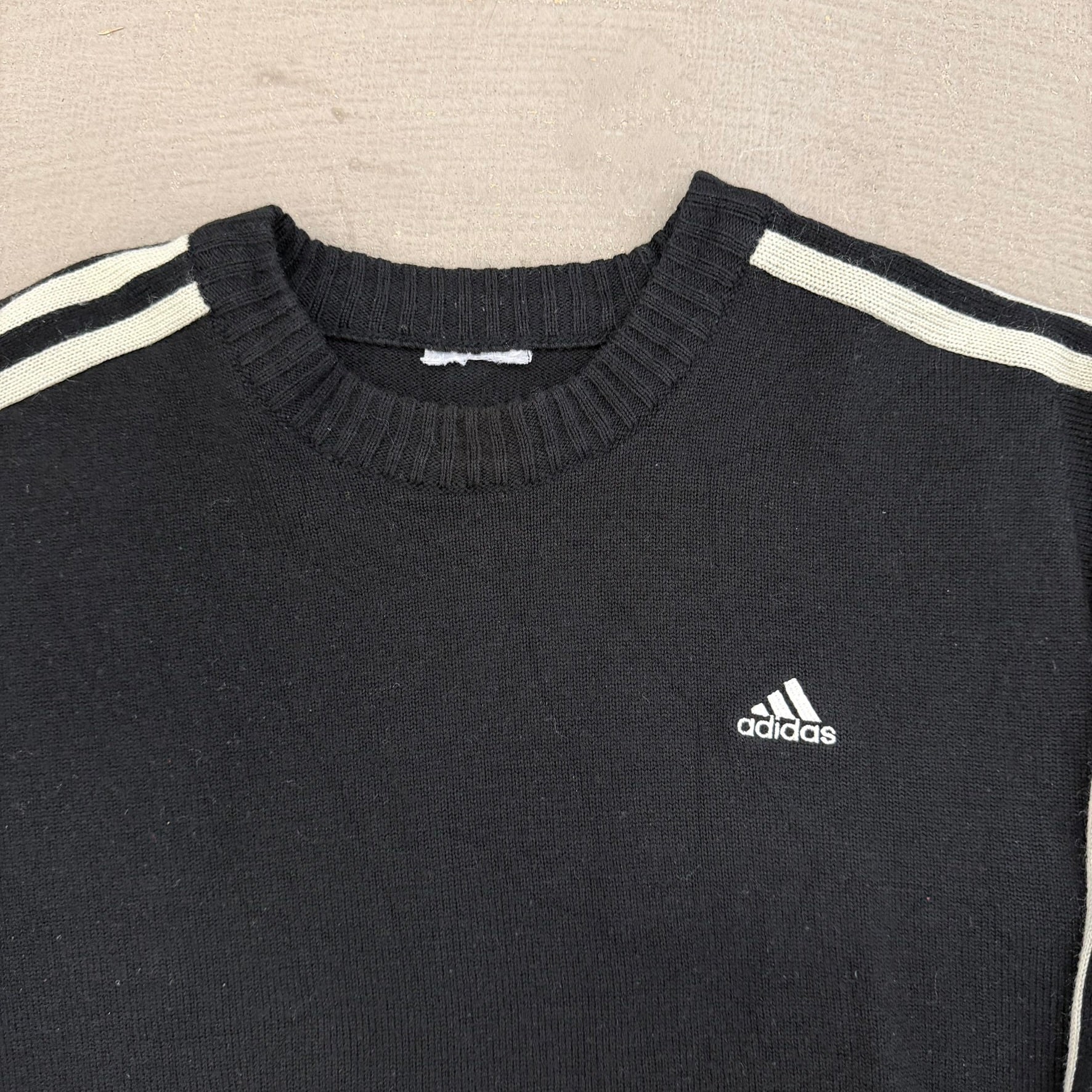 J- Vintage Adidas Embroidered Logo Black Knit Sweater - M