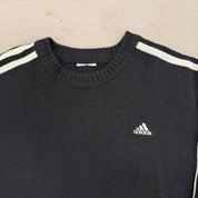 J- Vintage Adidas Embroidered Logo Black Knit Sweater - M