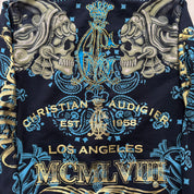 J- Vintage Y2K Christian Audigier Rhinestones Aztec Skull Jumbo Print Zip Up Hoodie - XL